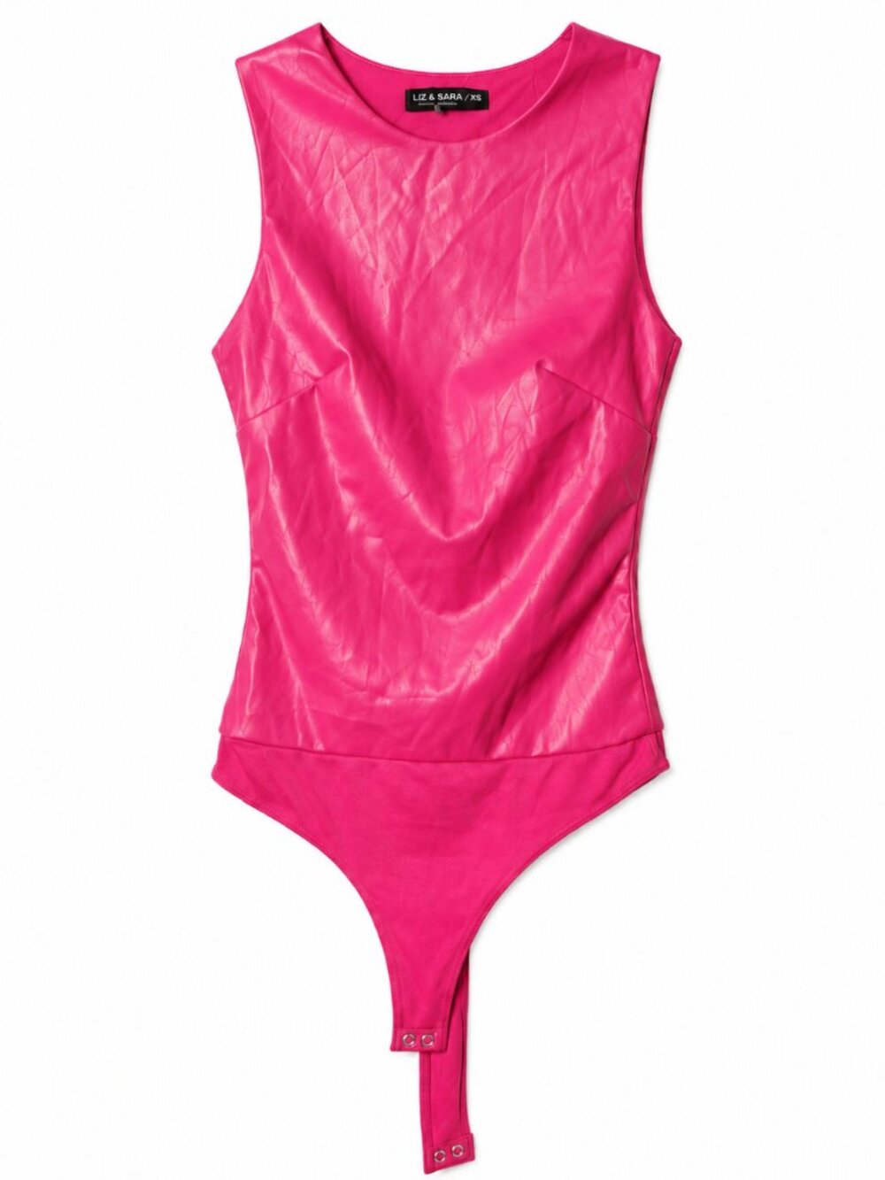 Liz & Sara Pink Faux Leather Bodysuit XS Sleeveless Statement Top NWT